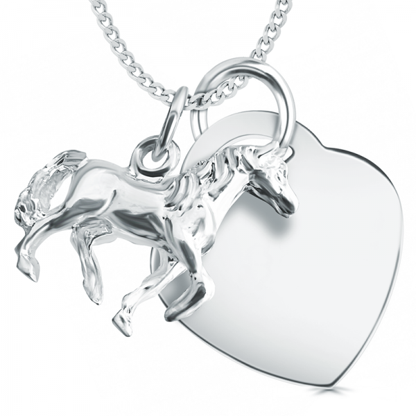 Equestrian Horse and Heart Sterling Silver Necklace (can be personalised)